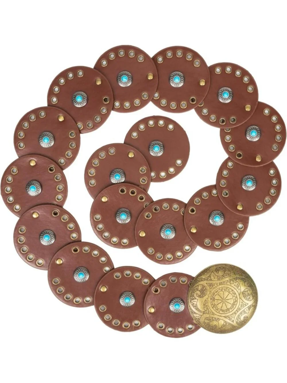 Women Brown & Gold Wide Western Disc Belt Cowgirl Boho-Concho Leather Belt